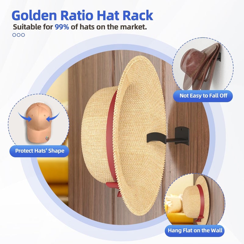 TimDonki Cowboy Hat Rack(12Pack) - Wide Brimmed Organizer - Strong Adhesive Cowboy Holder - 2.2Inch Hooks for Walls - 2 Mounting Option Holder - Hangers for Doors and Closets - Black - Image 2